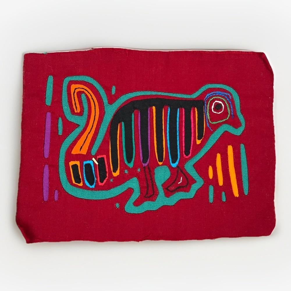 VTG Kuna Mola Hand Sewn Art Textile Fabric Folk‎ Fabric Squirrel  Quilt Block